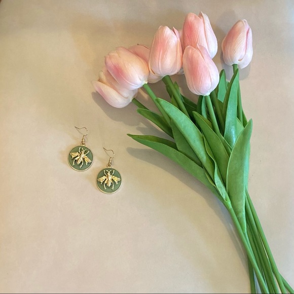 NWT Honey Bee Earrings | Gold + Emerald Green - Picture 6 of 16